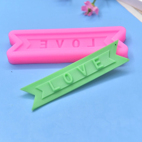 LOVE Letter Ribbon Silicone Mold For Fondant Cake Decoration Chocolate Handmade Soap DIY Baking Tool Pink