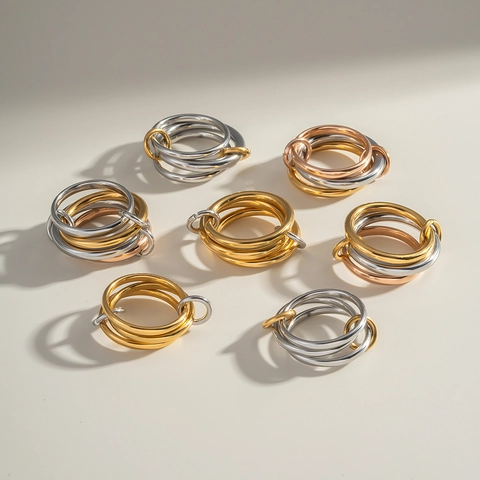 Interlocking Stackable Rings Stainless Steel Non-Tarnishing Waterproof Minimalist Geometric High Polished For Men Women