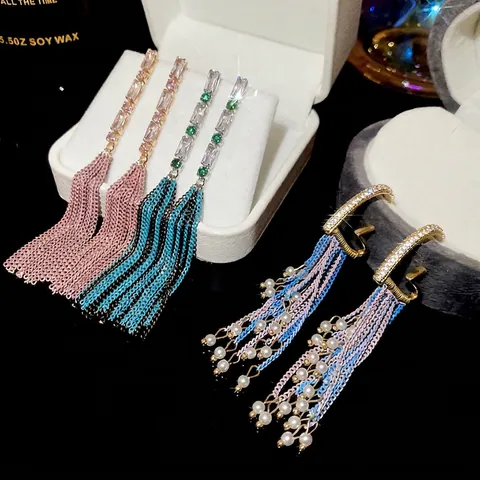 Herz Zirkon Künstliche Perle Lange Quaste Baumeln Ohrringe Mit 925 Sterling Silver Earring Post Vintage Luxus Stil Für Frauen