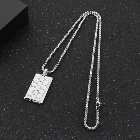Herren Hip Hop Edelstahl Anhänger Halskette Mit Zirkon Geometrisches Sechseck Muster Quadratischer Tag Box Kette