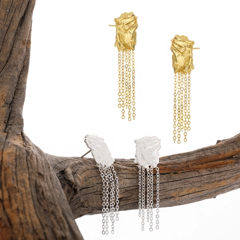 Orecchini Pendenti in Argento Sterling 925 Minimalisti Geometrici Texture Irregolare Nappe Lunghe per Donna Gioielli