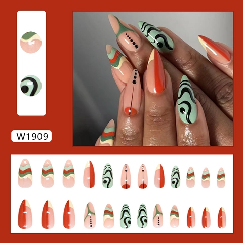 Unghie Finte In Plastica ABS Forma A Mandorla Motivo A Onde Astratte Colori Retrò Manicure DIY Per Donne