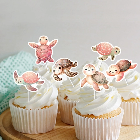 Sea Turtle Cake Toppers Paper Cartoon Ocean Theme Cupcake Inserts For Birthday Party Baby Shower Decoration DIY Supplies