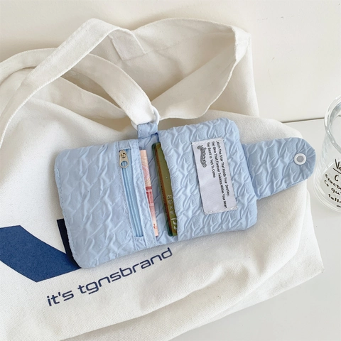 INS Gewatteerde Bubbeltextuur Portemonnee Voor Dames Polyester Mini Opbergtas Met Knoopsluiting Sleutel Kaart Oortelefoon Organizer Tas