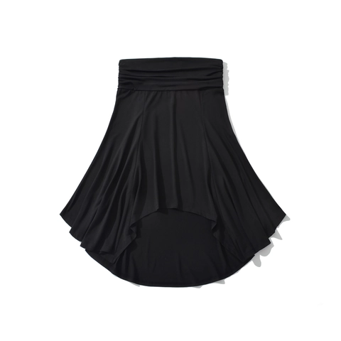 Women Irregular Hem High Low Skirt Ruched High Waist Solid Black Flowy Stretchy Polyester Spandex Streetwear Sexy