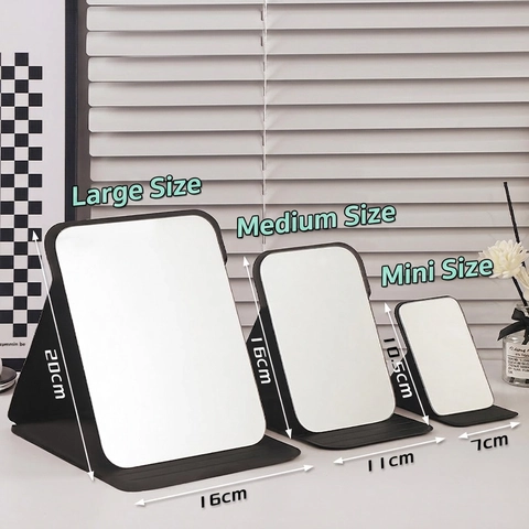 Portable Makeup Mirror Folding High Definition Desktop Vanity Tool With PU Leather Stand For Travel Students Dormitory