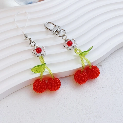 Portachiavi a Ciliegia in Perline Fatto a Mano Stile Coreano Dolce Perline di Cristallo Ciondolo per Borsa Donna Decorazione