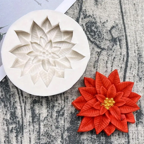 Poinsettia Bloem Siliconen Vorm Rond Hulstblad Patroon Voor Handgemaakte Zeep Kaars Fondant Cake Bakken DIY Ambachten