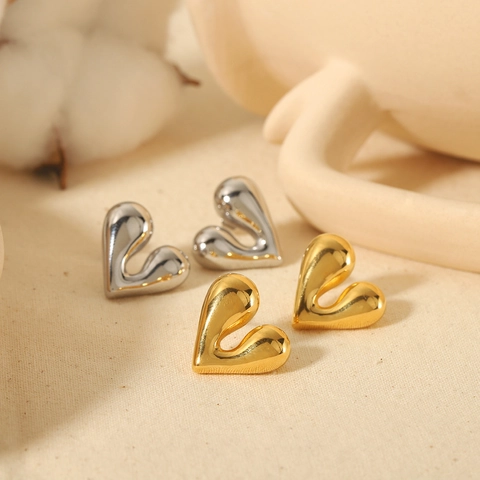 Heart Stud Earrings Stainless Steel Liquid Design 3D Polished Geometric Minimalist Fashion Ear Jewelry For Women