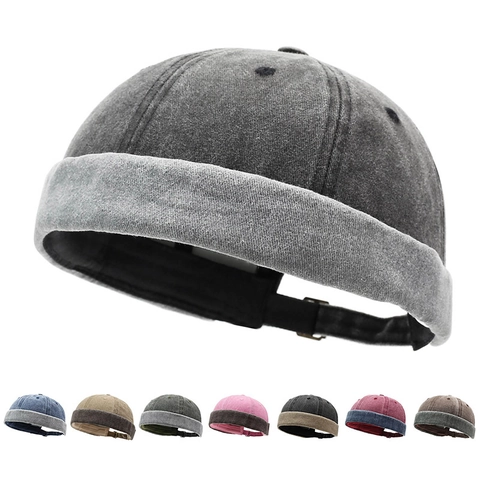 Retro Docker Hat 100% Washed Baumwolle Randlose Miki Kappe Verstellbare Metallschnalle Streetwear Vintage Accessoire Für Herren Damen