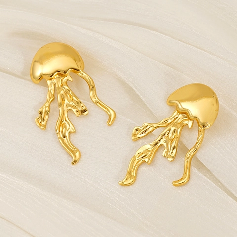 Kwal Knopoorbellen 18k Verguld Roestvrij Staal Vloeibaar Metaal Ontwerp Niche Creatieve Mode Sieraden Voor Dames