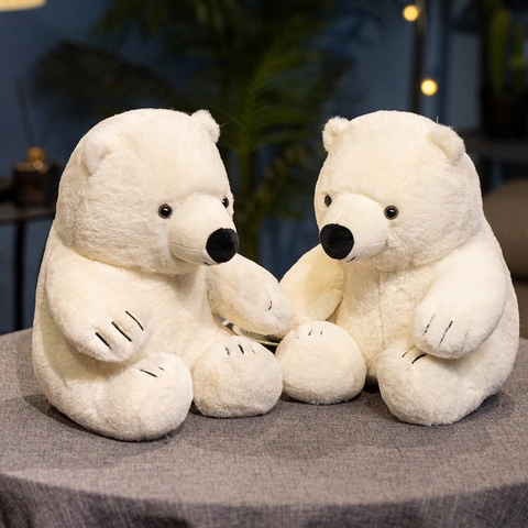 Realistic White Sitting Polar Bear Plush Toy Soft Faux Rabbit Fur Stuffed Animal Bear Doll For Kids Gift Home Decoration 30cm