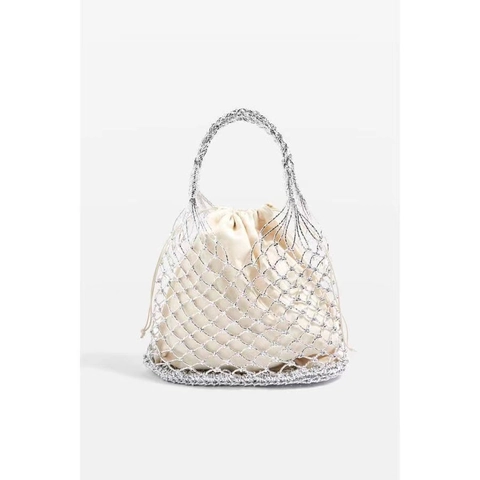 Gewebte Netztasche Für Damen Durchbrochene Stroh Schultertasche Mit Kordelzug Innenbeutel Urlaub Strand Eimer Tote