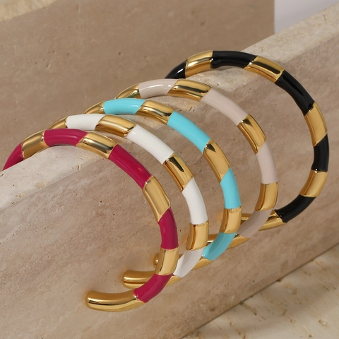 Bracciale Rigido In Smalto Acciaio Inossidabile Stile Bambù Segmentato Bracciale Aperto Per Donna Anallergico Gioielli Moda