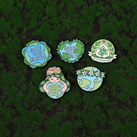 Ensemble de Broches en Émail Earth Day Alliage de Zinc Save The Planet Green Vibes Mother Earth Protection de Environnement Bijoux