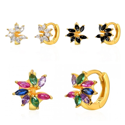 Marquise Strass Blume Huggie Creolen Für Damen Kupfer Mit 925 Sterling Silber Ohrstecker-Stift Eleganter Geometrischer Schmuck