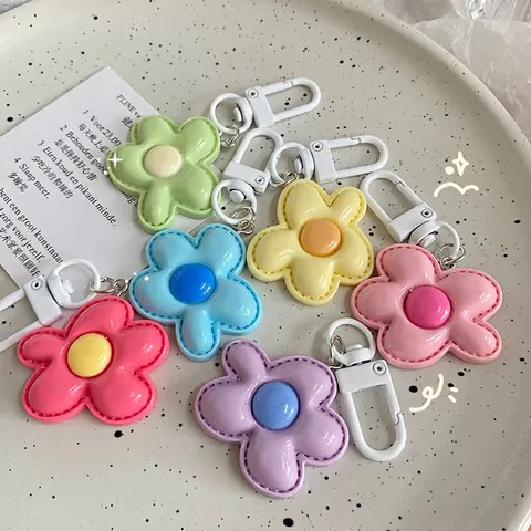 Süßer Blumen Schlüsselanhänger Dopamin Farbe PU Leder Harz Floral Tasche Anhänger Zubehör Für Frauen Mädchen Geschenk