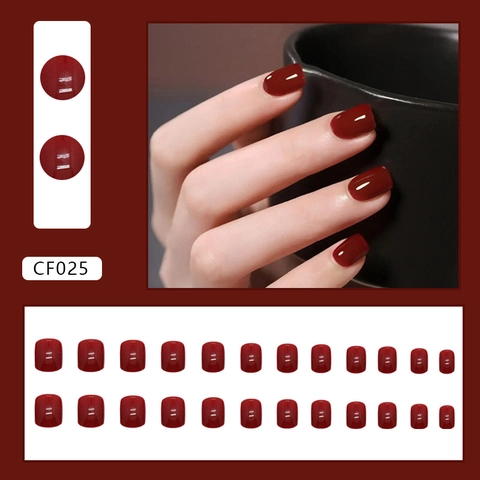 Glossy Deep Red Press On Nails Short Square Shape Solid Color Artificial Fake Nails For Women Daily Festive Manicure Kit