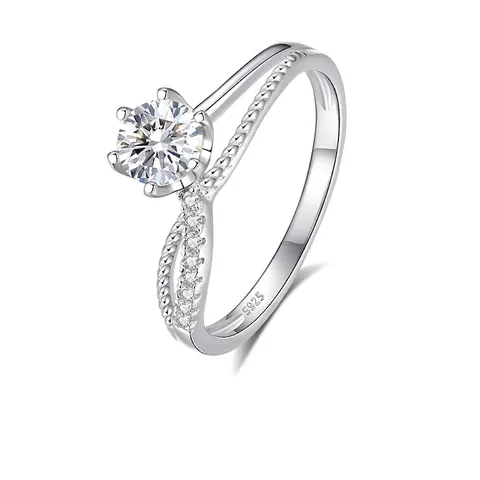 Anillo de Plata de Ley 925 con Moissanita y Circonia para Mujer Línea Artística Entrelazada Solitario de Seis Garras Compromiso Boda Anillo Ajustable Joyería