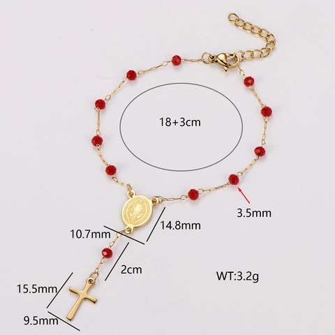 Religious Rosary Bracelet 304 Stainless Steel Faceted Beads With Cross And Saint Benedict Medal Charm French Style Jewelry