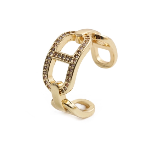 Adjustable Open Rings For Women Gold Copper Micro Inlaid Zircon Star Chain Cross Geometric Trendy Hand Jewelry
