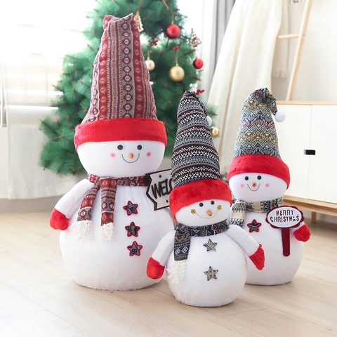 Weihnachten Schneemann Ornamente Stehende Plüschpuppe Strickmuster Hut Willkommensschild Xmas Festliche Heimdeko