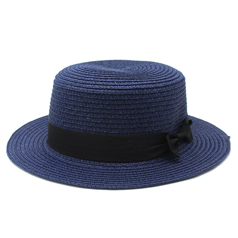 Cappello Boater In Paglia Di Carta Testa Piatta Sole Donna Con Fiocco Elegante Estate Spiaggia Viaggio Tesa Larga