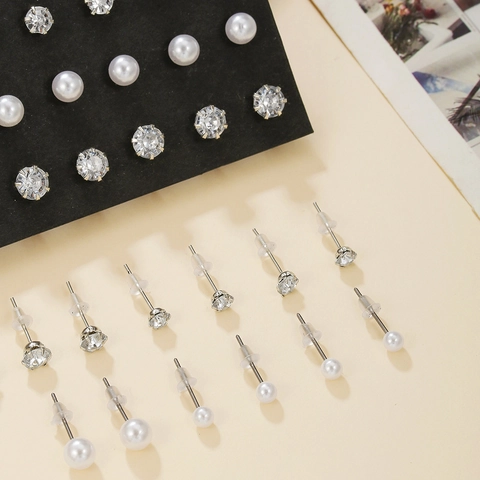 Stecker Ohrringe Minimalistisch Künstliche Perle Straß Geometrisch Rund Design Edelstahl Ohrstecker Für Frauen Vielseitig