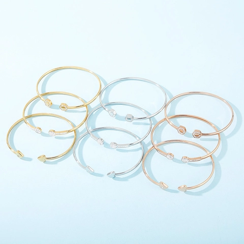 Roestvrijstalen Open Manchet Armband Strass Zeshoek Hart Rond Geometrisch Verstelbaar Minimalistische Sieraden Voor Dames