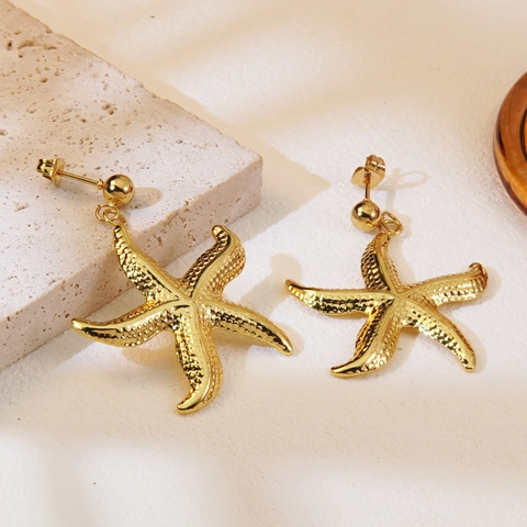Ozean-Serie Seestern Ohrstecker Für Damen Edelstahl Vergoldet Seestern Mode Schmuck Zubehör