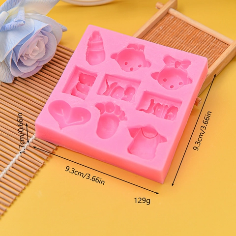 Moule Silicone Thème Baby Shower Fondant Chocolat Décoration Gâteau Coeur Empreinte Bouteille Forme Nouveau-né Fête Cuisine