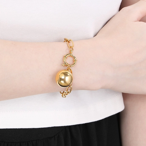 Stainless Steel Bracelet For Women Men Adjustable Snake Chain With Large Round Ball Pendant Polished Chunky Minimalist