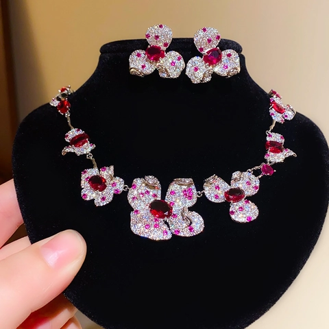 Gioielli In Zircone Floreale Collana Orecchini Rame Con Silver Earring Post Stile Palazzo Moda Per Donna