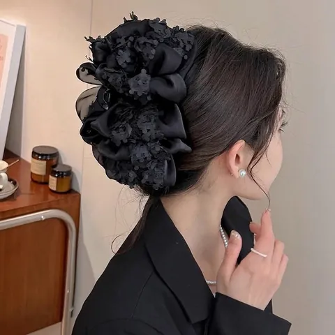 Pinza Para El Pelo Con Lazo De Mariposa De Tamaño Grande Encaje Satén Multicapa Retro Francés Elegantes Para Mujeres
