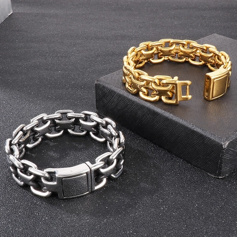 Bracciale A Catena Da Uomo Acciaio Inossidabile 316L Anelli Intrecciati Stile Punk Vintage Gioielli Maschili Hip Hop
