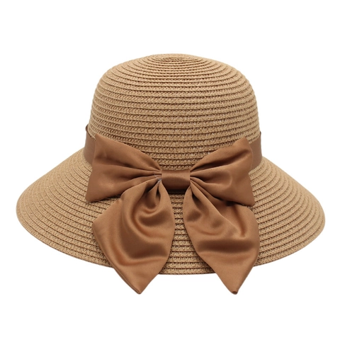 Women Sun Straw Hat Wide Brim Paper Straw Ribbon Bow Breathable Beach Elegant Summer Ladies