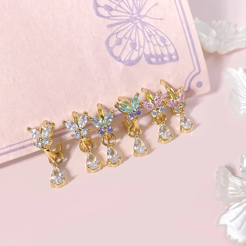 Orecchini a Cerchio in Rame e Zirconia con Nappa a Farfalla Gioielli Pendenti a Goccia d'Acqua Colorati per Donna