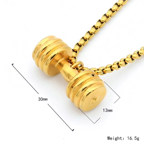 Fitness Dumbbell Pendant Necklace Stainless Steel Jewelry Gym Workout Accessory For Men Gold Black Dumbbell Charm Necklace