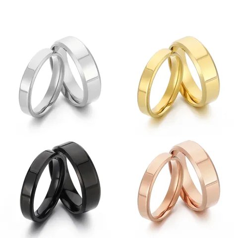 Modern Titanium Steel Couple Rings For Men Women Minimalist Polished Beveled Edge Plain Band Ring Gold Silver Black Rose Gold Jewelry Gift