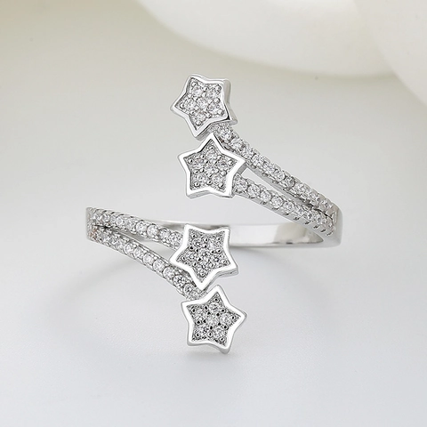Verstellbarer Stern Ring Kupfer Zirkonia Mode Offener Finger Schmuck Für Frauen Trendy Ins Stil