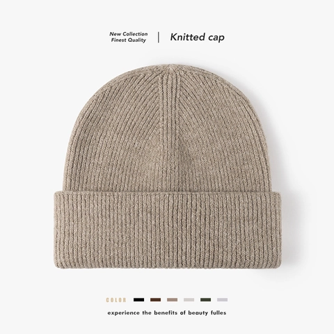 Gorro De Punto De Mezcla De Lana Para Mujer Acanalado Cálido Invierno Diario Color Sólido Con Vuelta Minimalista