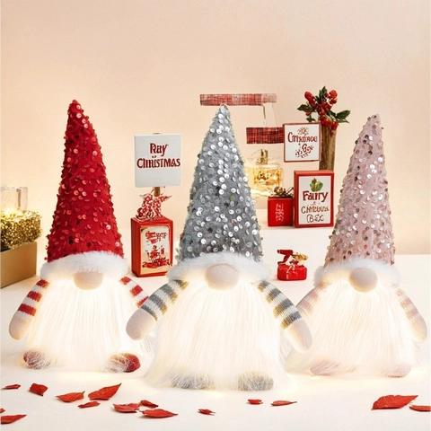 Christmas Gnome Gingerbread Man Plush Dolls LED Glowing Sequin Knitted Hat Faceless Rudolph Holiday Ornaments Home Decor