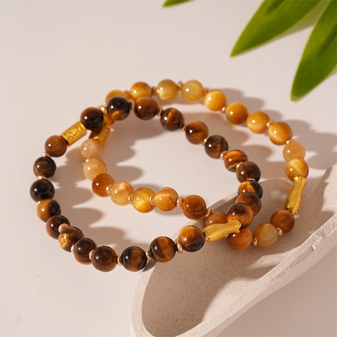 Bracciale Con Perline In Occhio Di Tigre Con Ciondolo A Pesce In Rame Gioielli Elastici Retrò Da Donna Accessorio Vintage
