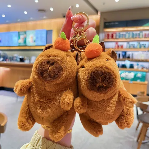 Süßer Capybara Plüsch Schlüsselanhänger Mit Schüttelgeräusch Cartoon Tier Tasche Anhänger Orange Deko