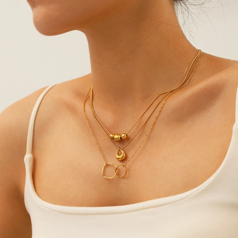 Collana Con Pendente Geometrico Placcato Oro 18K Acciaio Inossidabile Gioielli Minimalisti Catena A Serpente Da Donna
