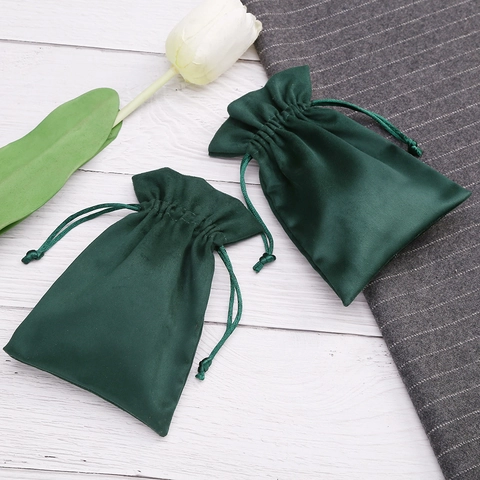 Velvet Jewelry Drawstring Pouch Bag Dark Green Suede Small Storage Organizers For Necklace Rings Gifts