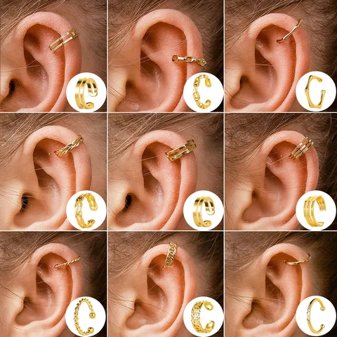 Gold Plated Copper Ear Cuffs For Women Non-Pierced Minimalist Geometric Twisted Chain Design Helix Cartilage Clip On Earrings Fashion Jewelry