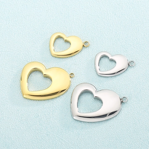 Colgantes De Corazón Hueco De Acero Inoxidable Charms Minimalistas Tono Oro Plata Para Hacer Joyas DIY Collares Pendientes