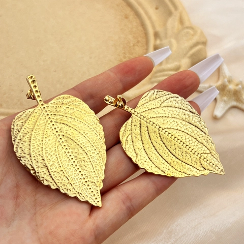 Blatt Ohrstecker Mit Edelstahl Ohrstecker 18K Vergoldet Realistische Blattstruktur Große Elegante Mode Nische