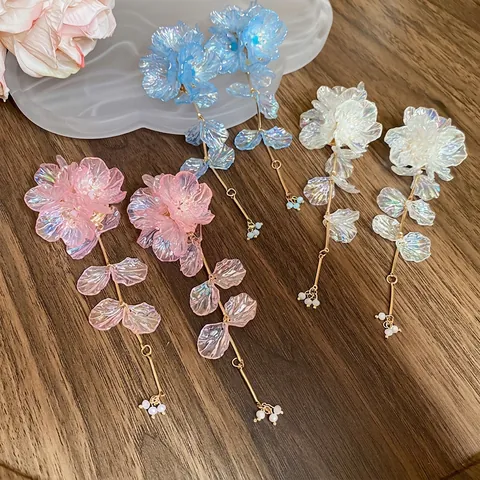 Acryl Blumen Quaste Tropfen Ohrringe Mit 925 Sterling Silber Ohrstecker Irisierender Süßer Blumenschmuck Für Damen